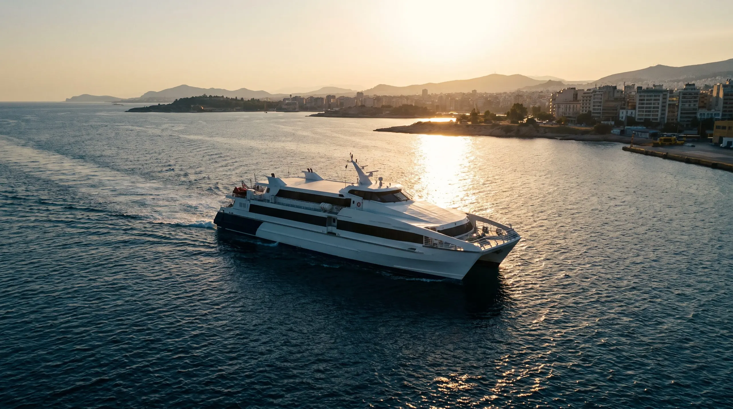 Ferry and the Santorini caldera