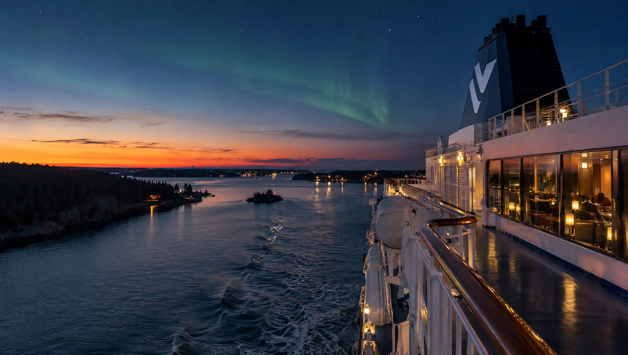 Overnight ferry leaving Helsinki at dusk